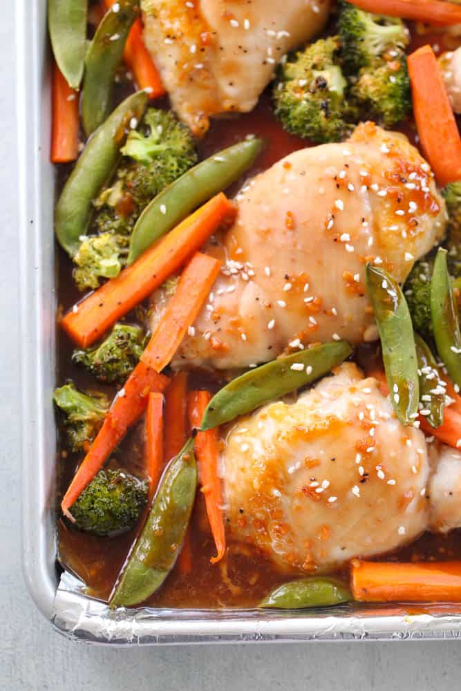 Unbaked Sheet Pan Teriyaki Chicken and Vegetables in sheet pan