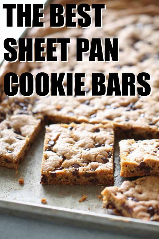 Sheet Pan Chocolate Chip Cookie Bars
sliced on sheet pan