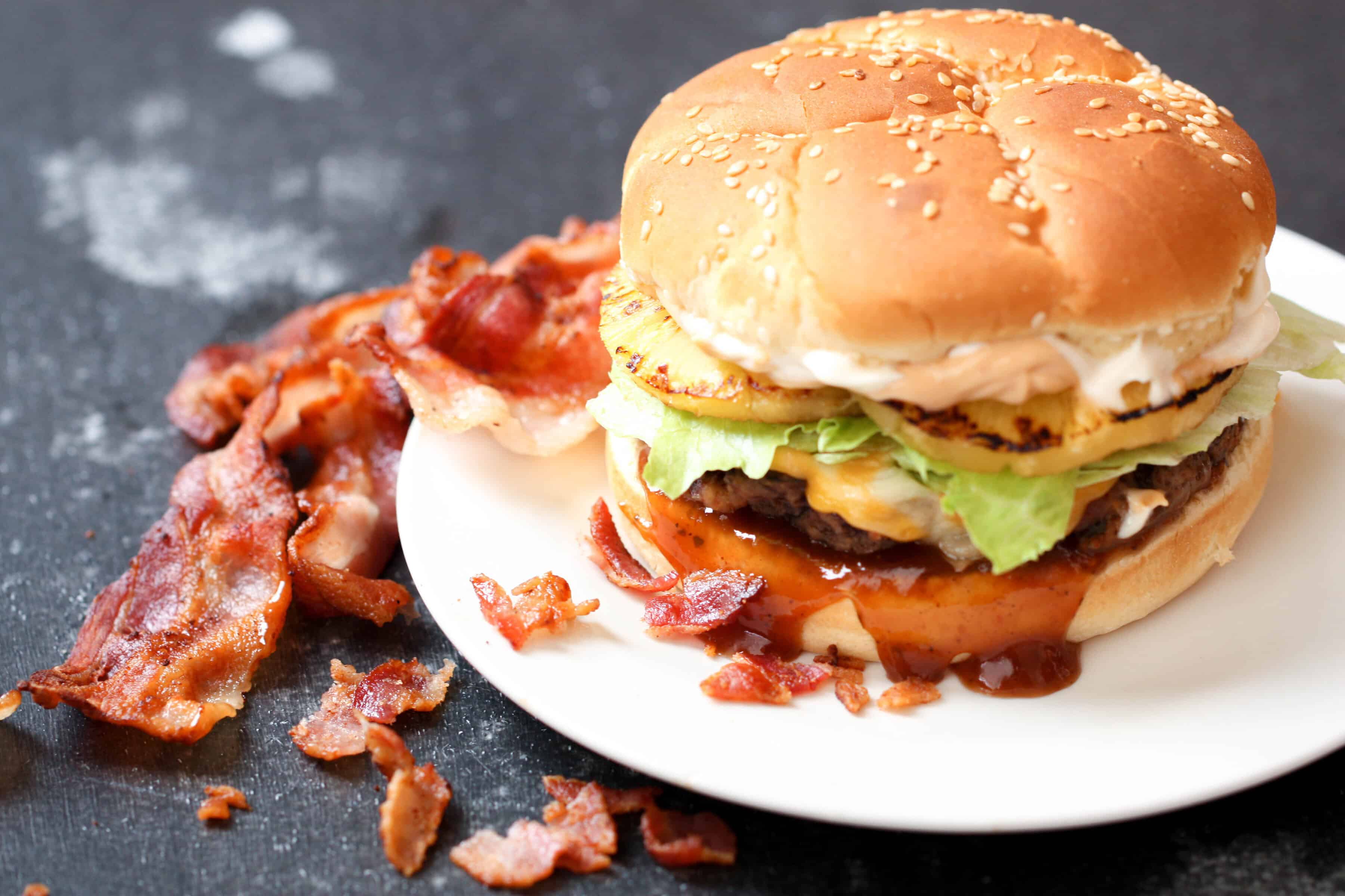 Bacon Infused Burger on a white plate