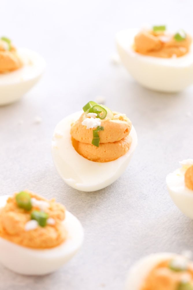 Close up of Buffalo Ranch Deviled Eggs