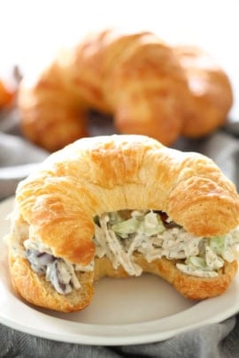 Chicken salad with grapes on croissant