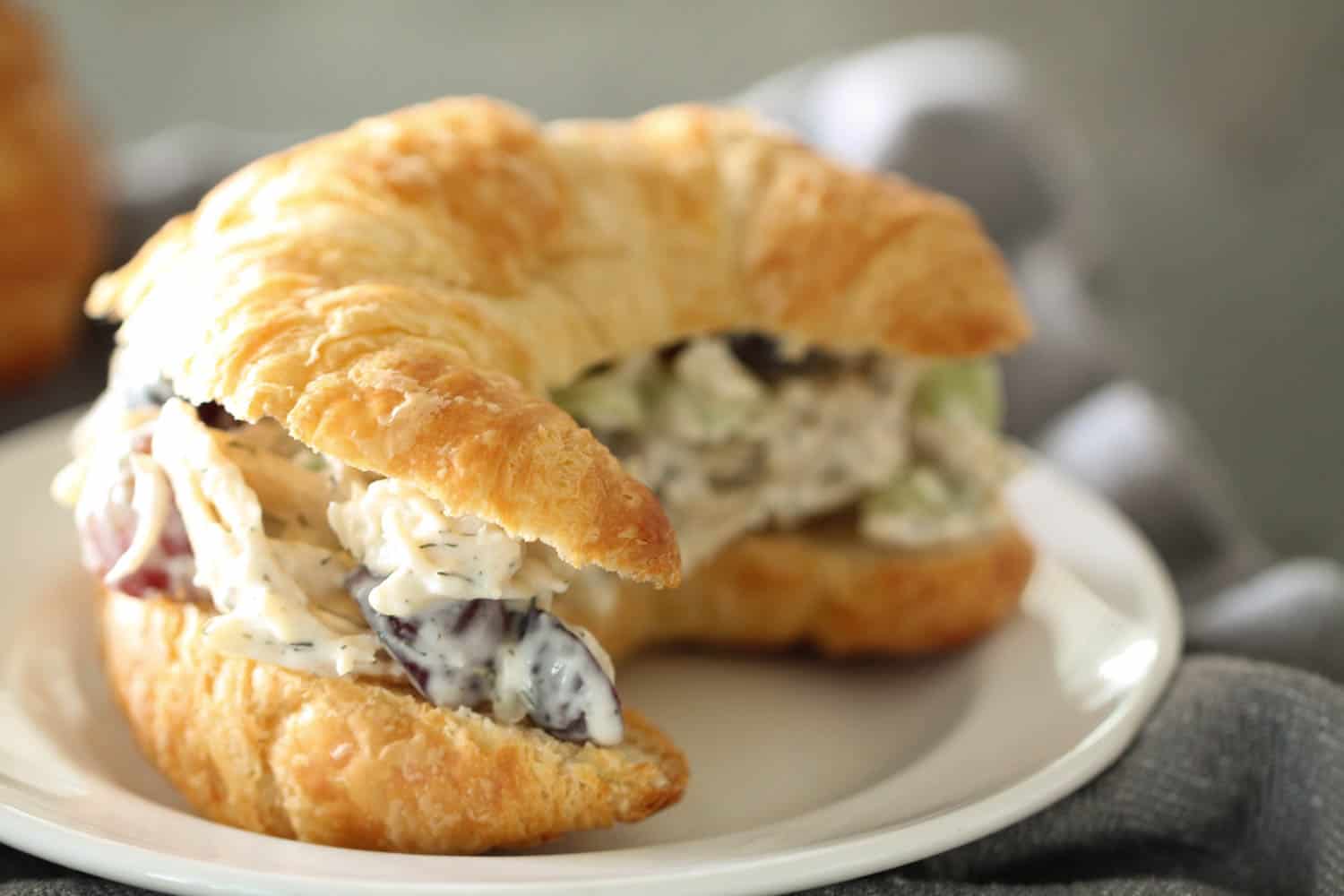 Mom’s Ranch Chicken Salad Sandwiches in a croissant roll 