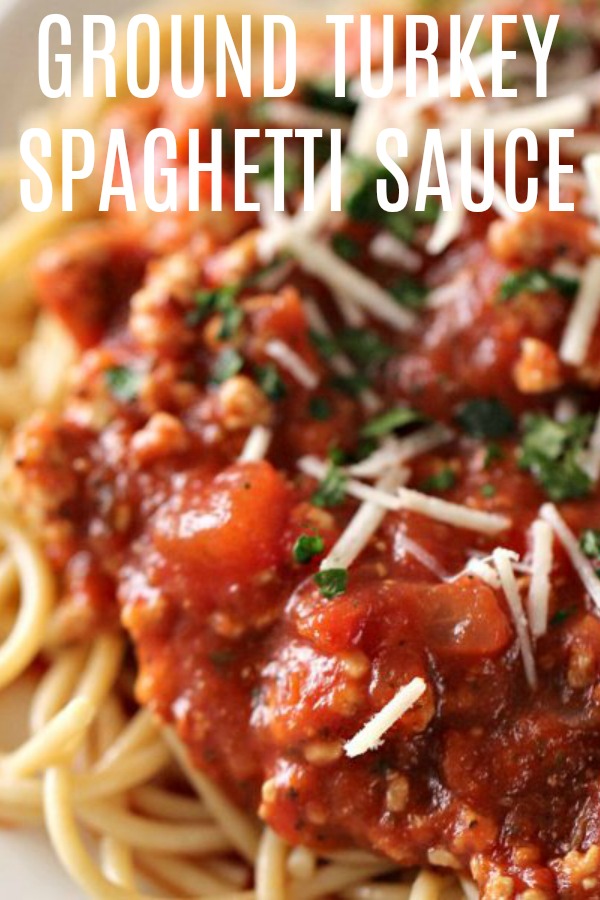 ground turkey spaghetti sauce on spaghetti