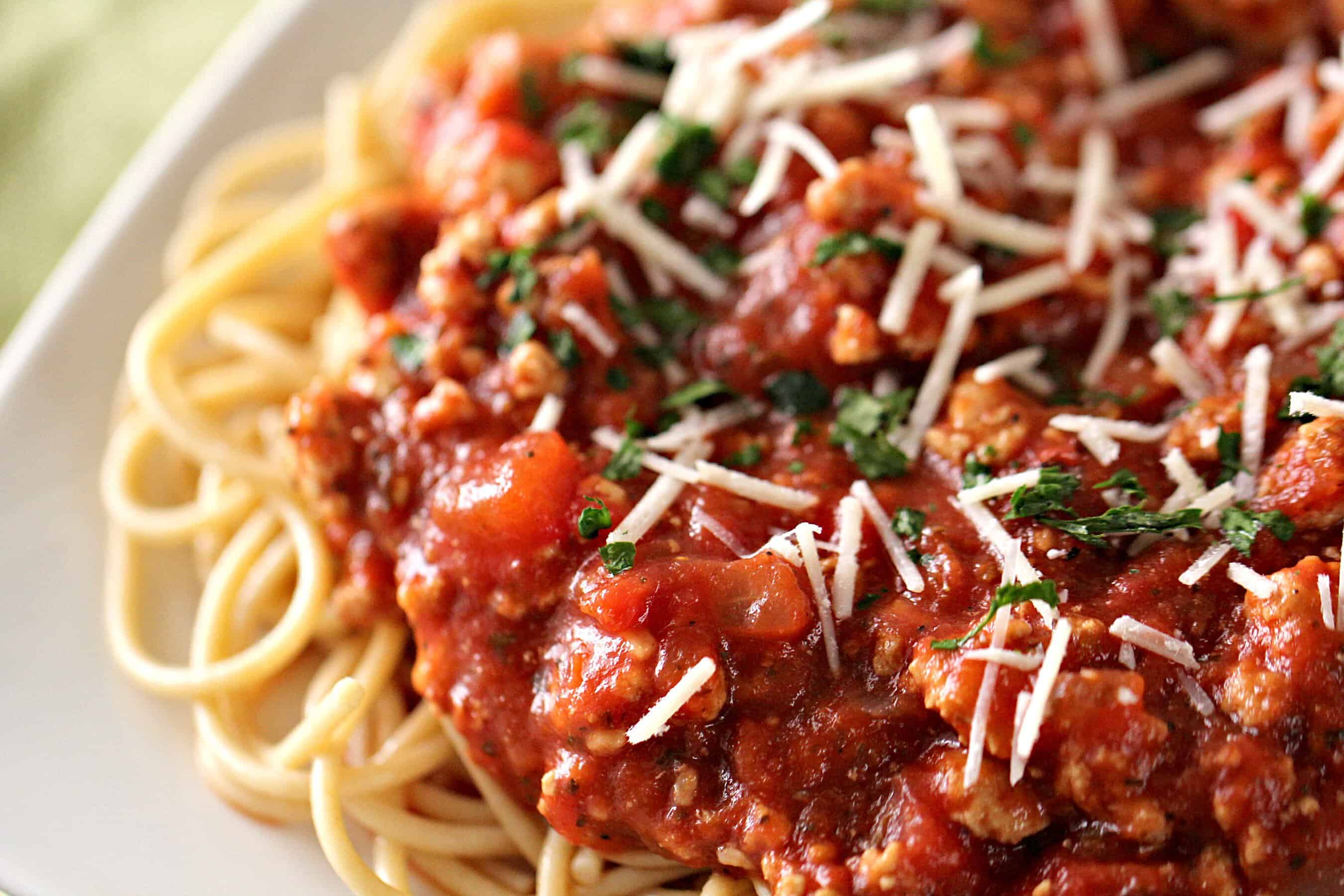 Ground Turkey Spaghetti Sauce on Spaghetti