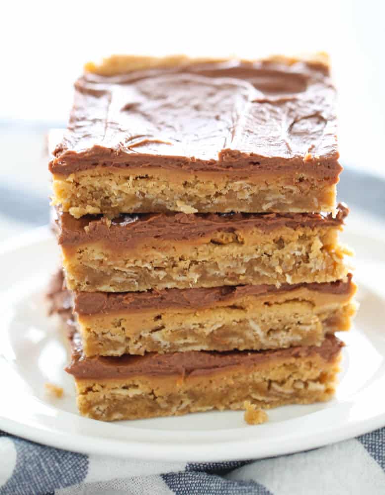 Lunch Lady Peanut Butter Bars Sliced and Stacked