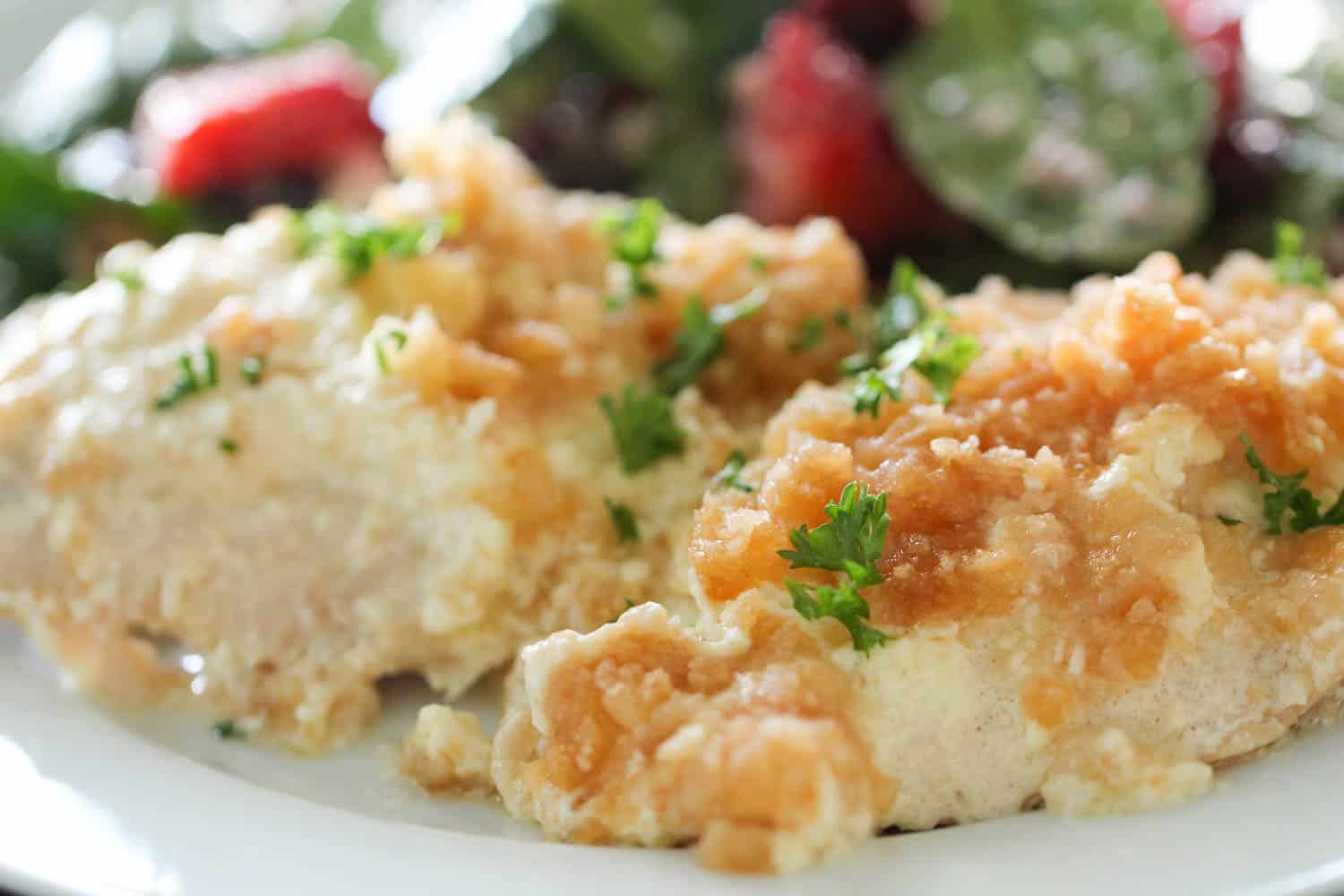 slow cooker ritz chicken - ritz cracker topping on chicken breast