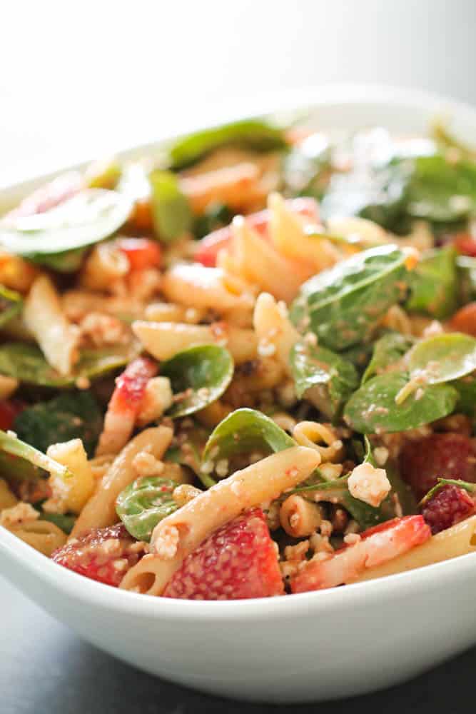 Strawberry Balsamic Spinach Pasta Salad