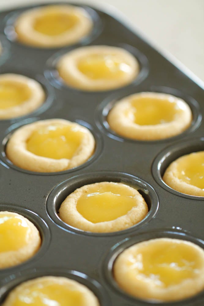 Lemon Bar Cookie cups in muffin pan 