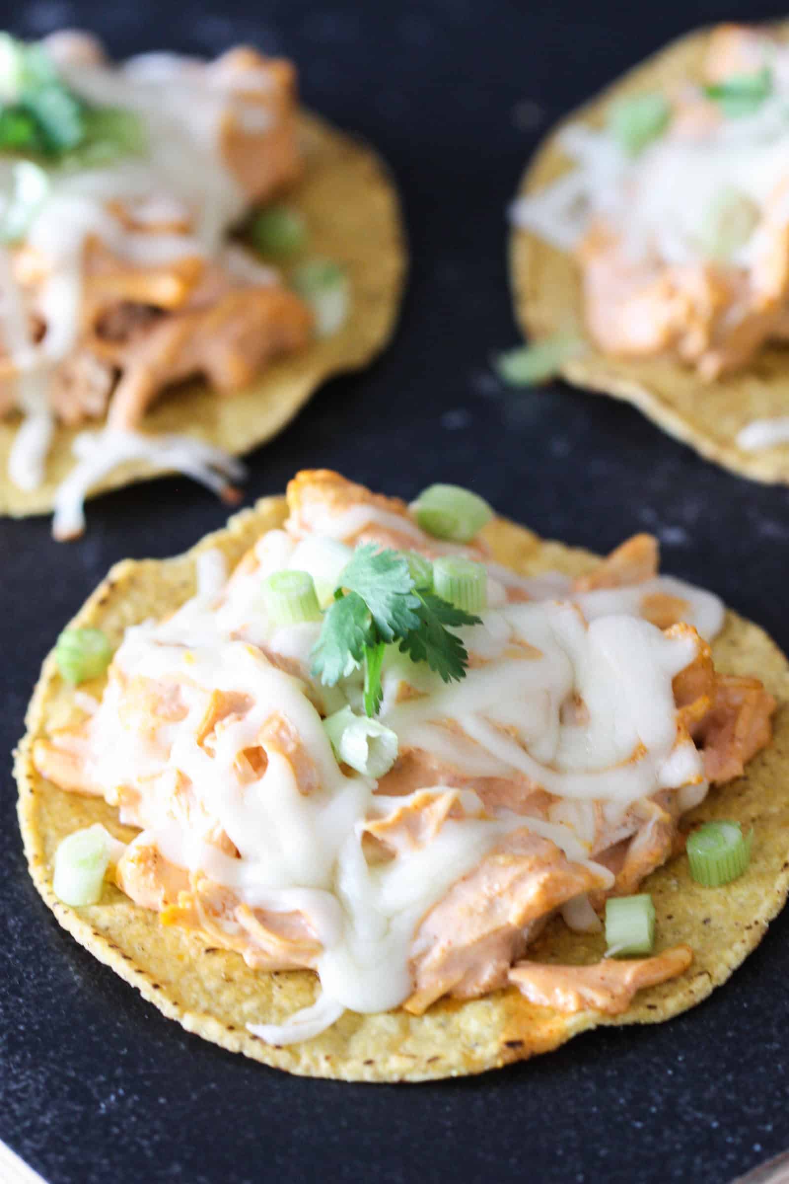 Healthy Buffalo Chicken Tostadas