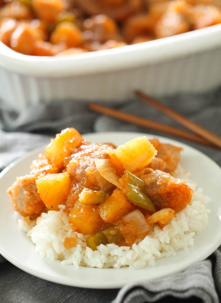 Easy Baked Sweet and Sour Pork on Six Sisters Stuff