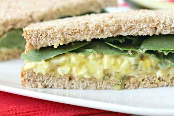 Classic Egg Salad in a Sandwich with lettuce.