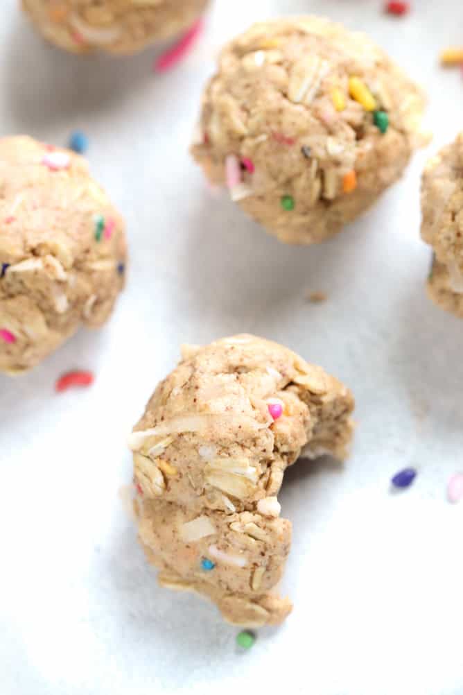 Funfetti Protein Bites on a sheet pan