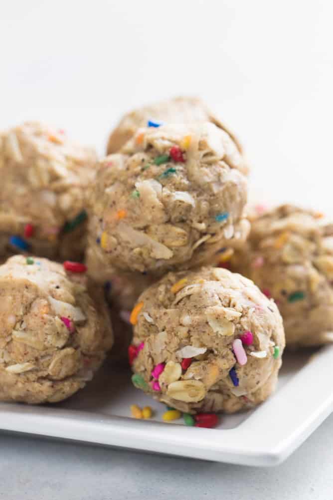 Funfetti Protein Bites on a white plate