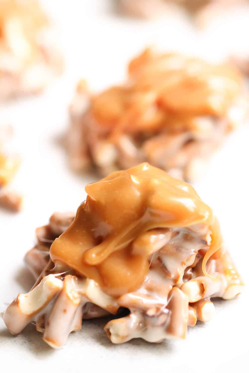 No Bake Pretzel Caramel Clusters