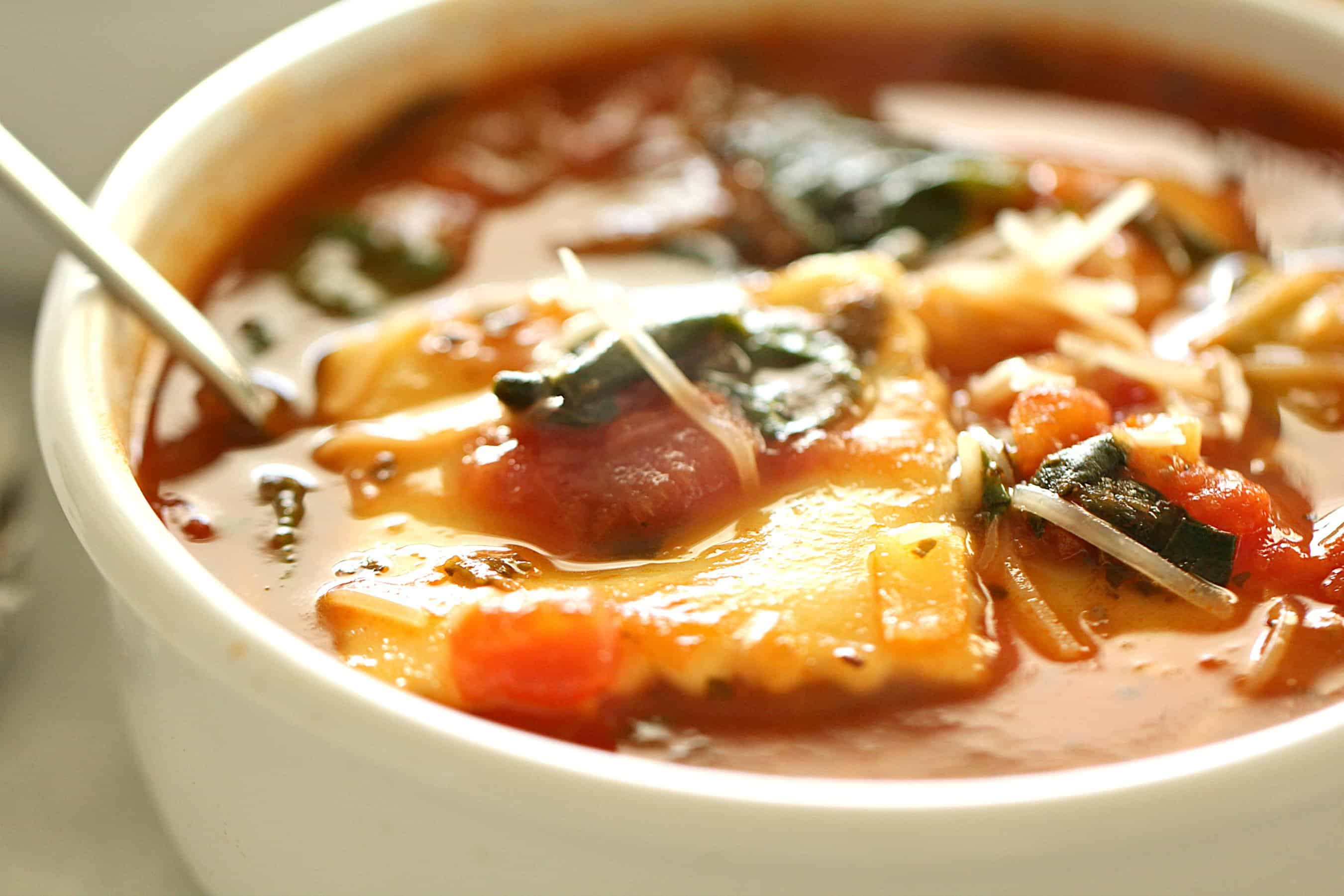 Ground Turkey Sausage Ravioli Soup
in a white bowl with a spoon