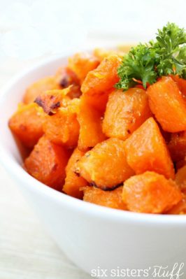 baked butternut squash in serving dish