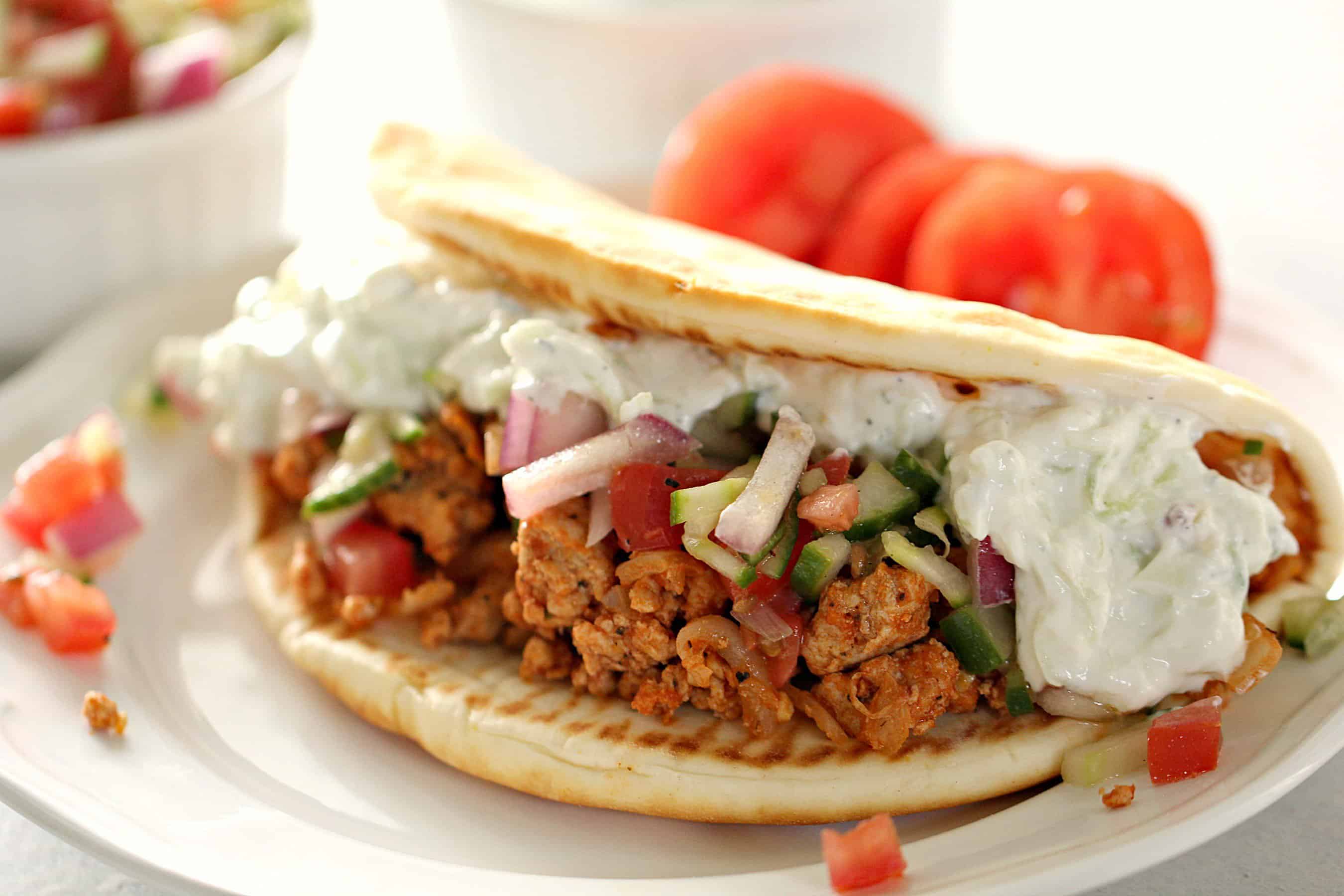 Ground Turkey Greek Tacos with Tzatziki sauce