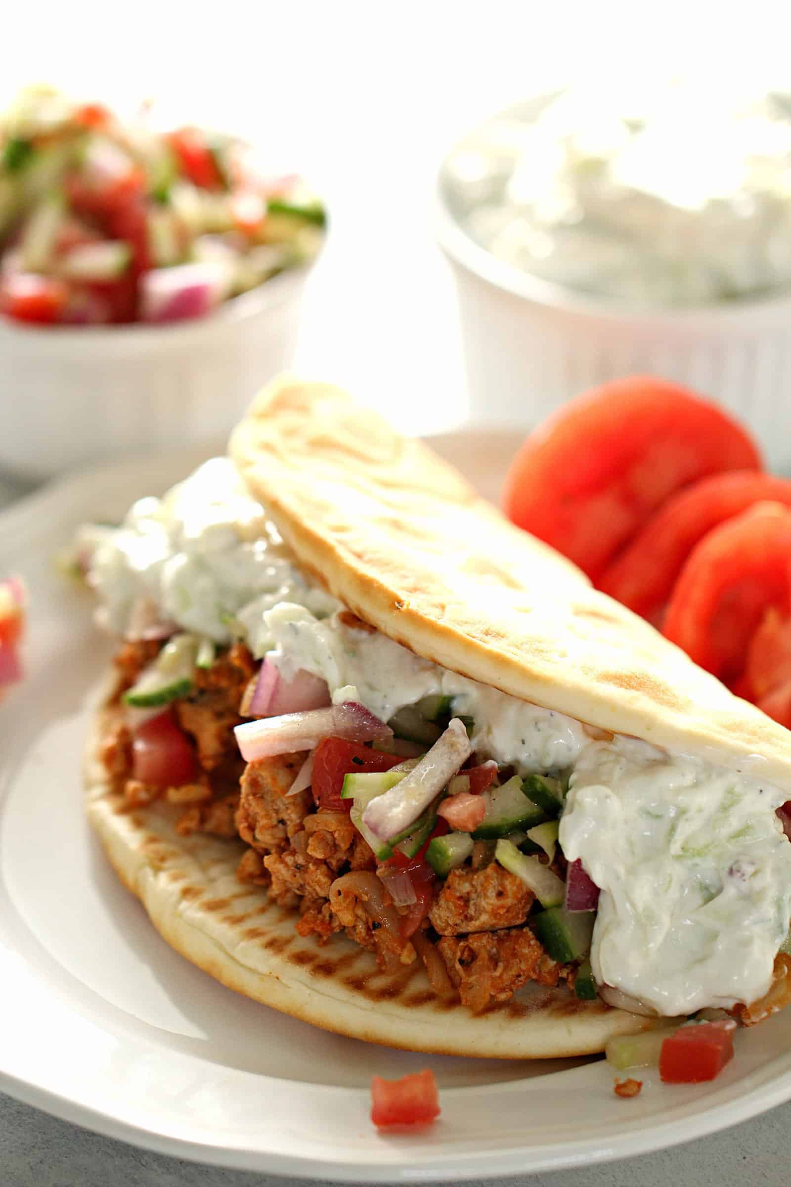 Ground Turkey Greek Tacos with Tzatziki sauce