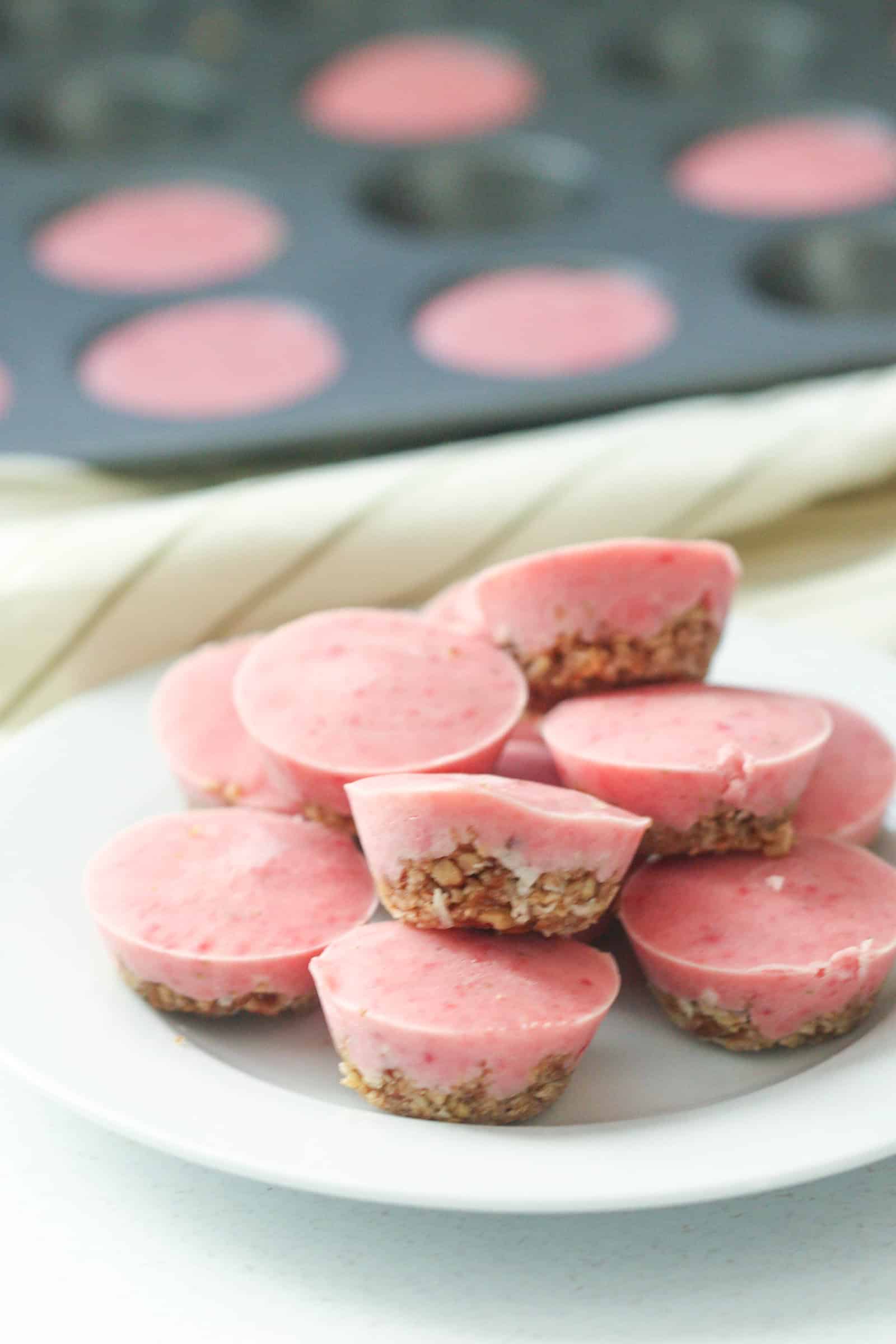 Skinny Frozen Strawberry Bites on a white plate