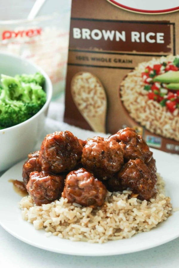 sweet and savory meatballs with rice