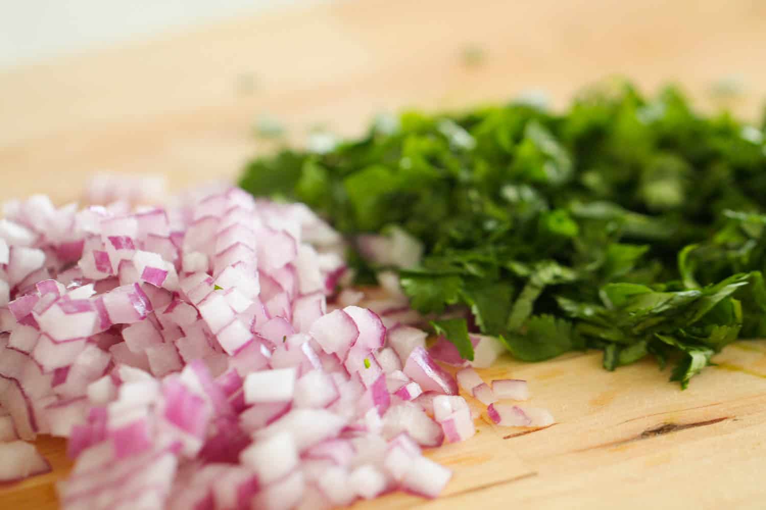 Diced red onion and cilantro