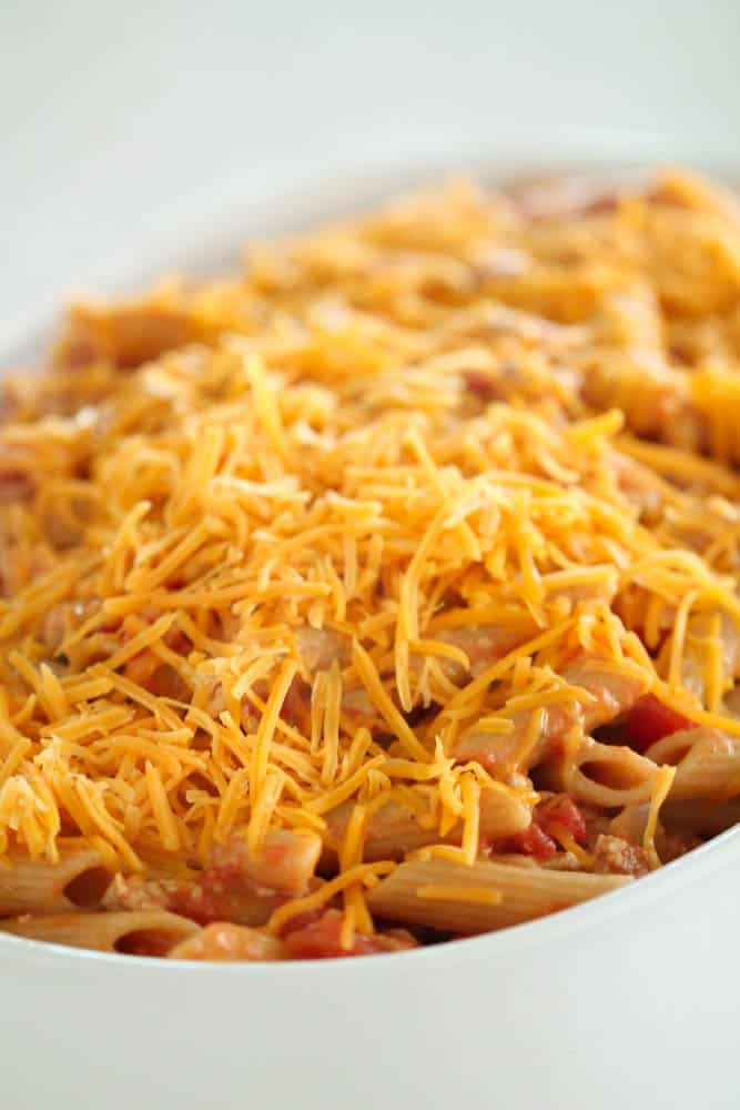 Shredded cheese on Skinny Cheeseburger Casserole