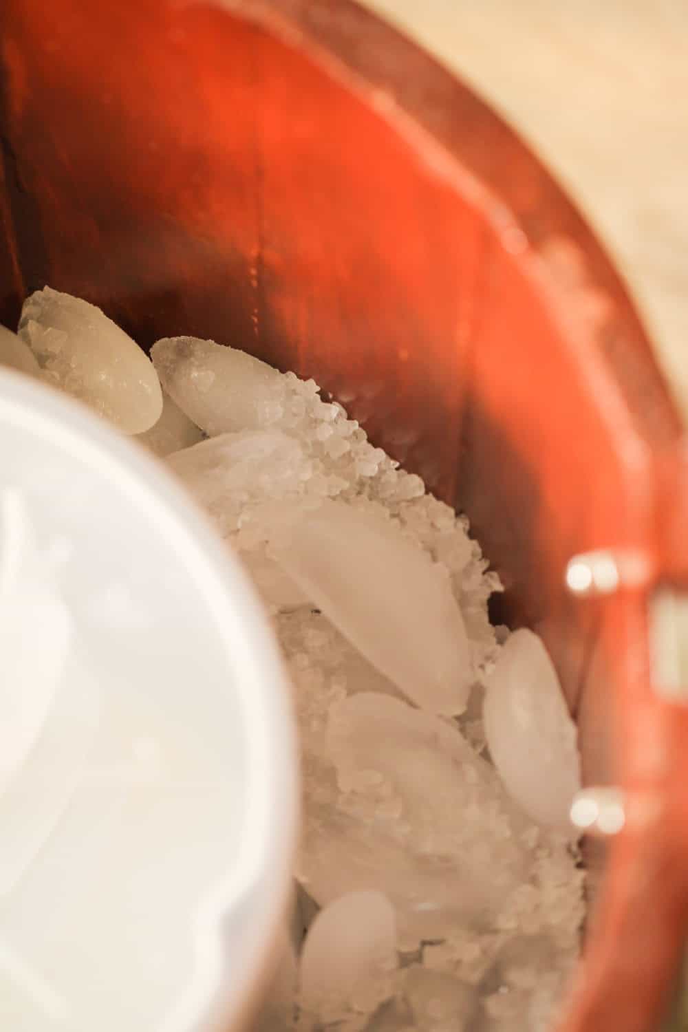 Salt and Ice in Ice Cream Maker Container