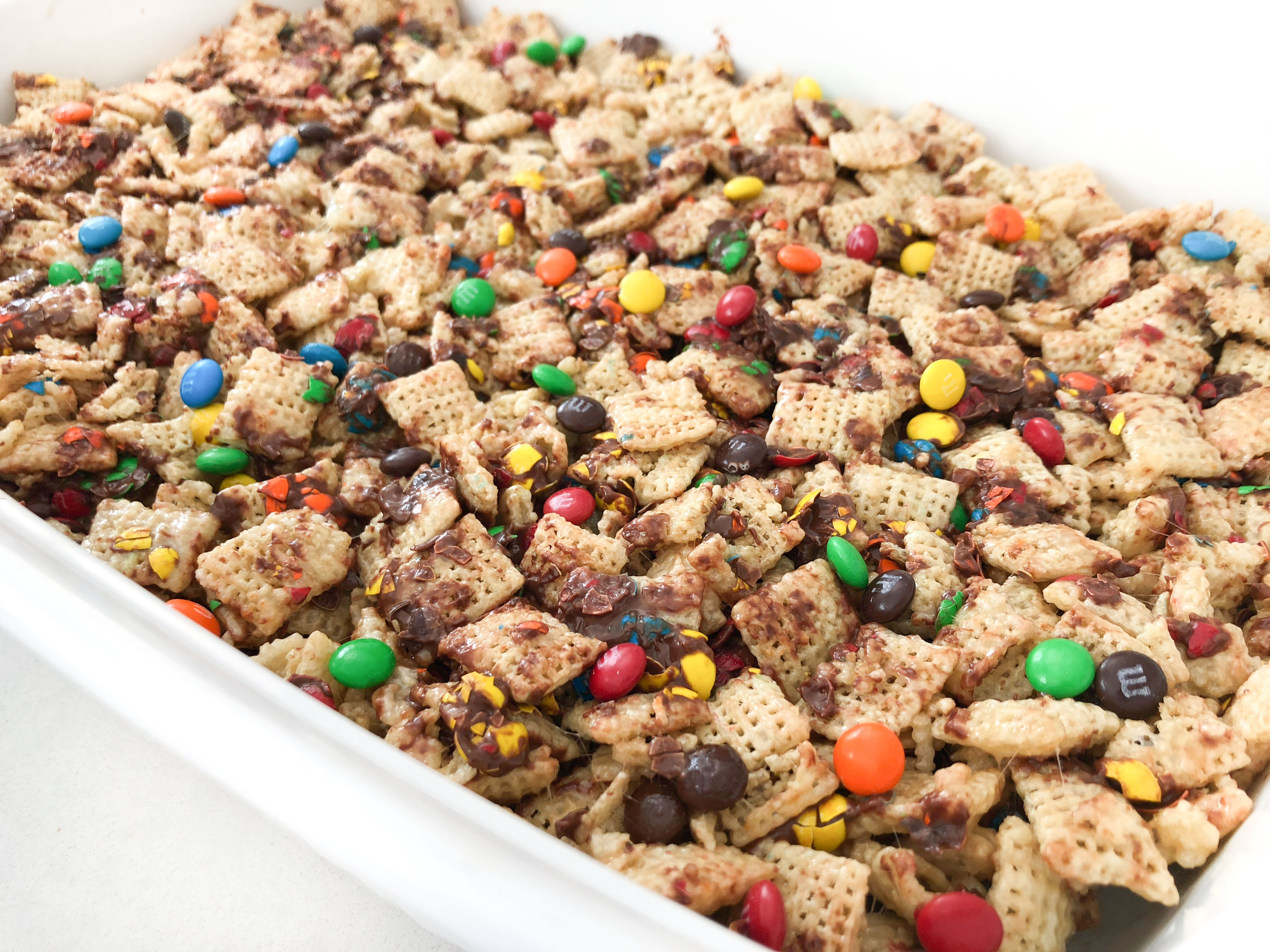 A pan of No-Bake Chewy Chex Bars