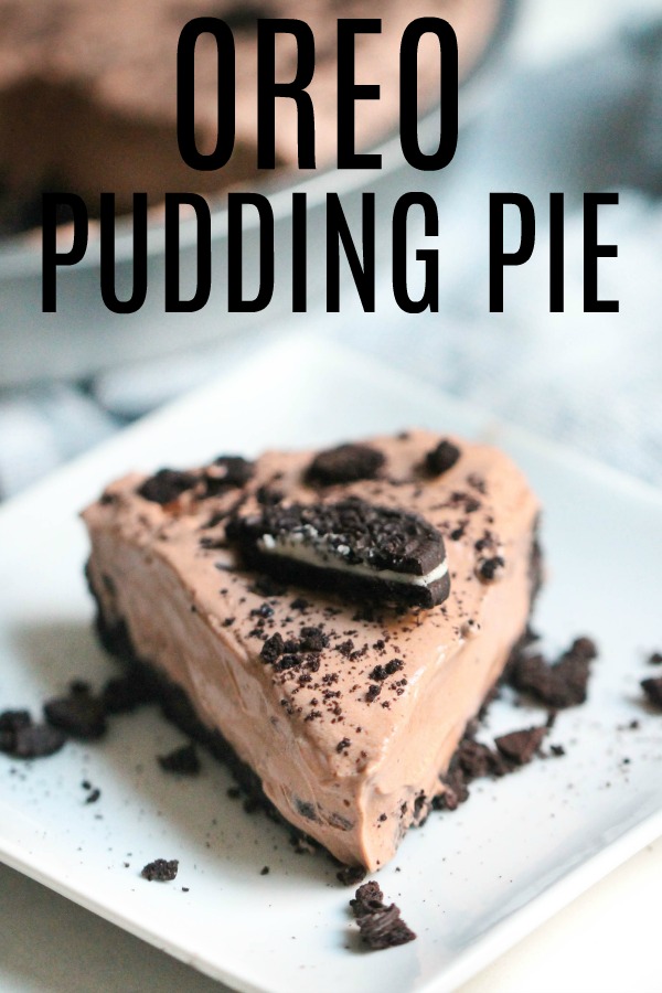 Oreo Pudding Pie slice on a white plate