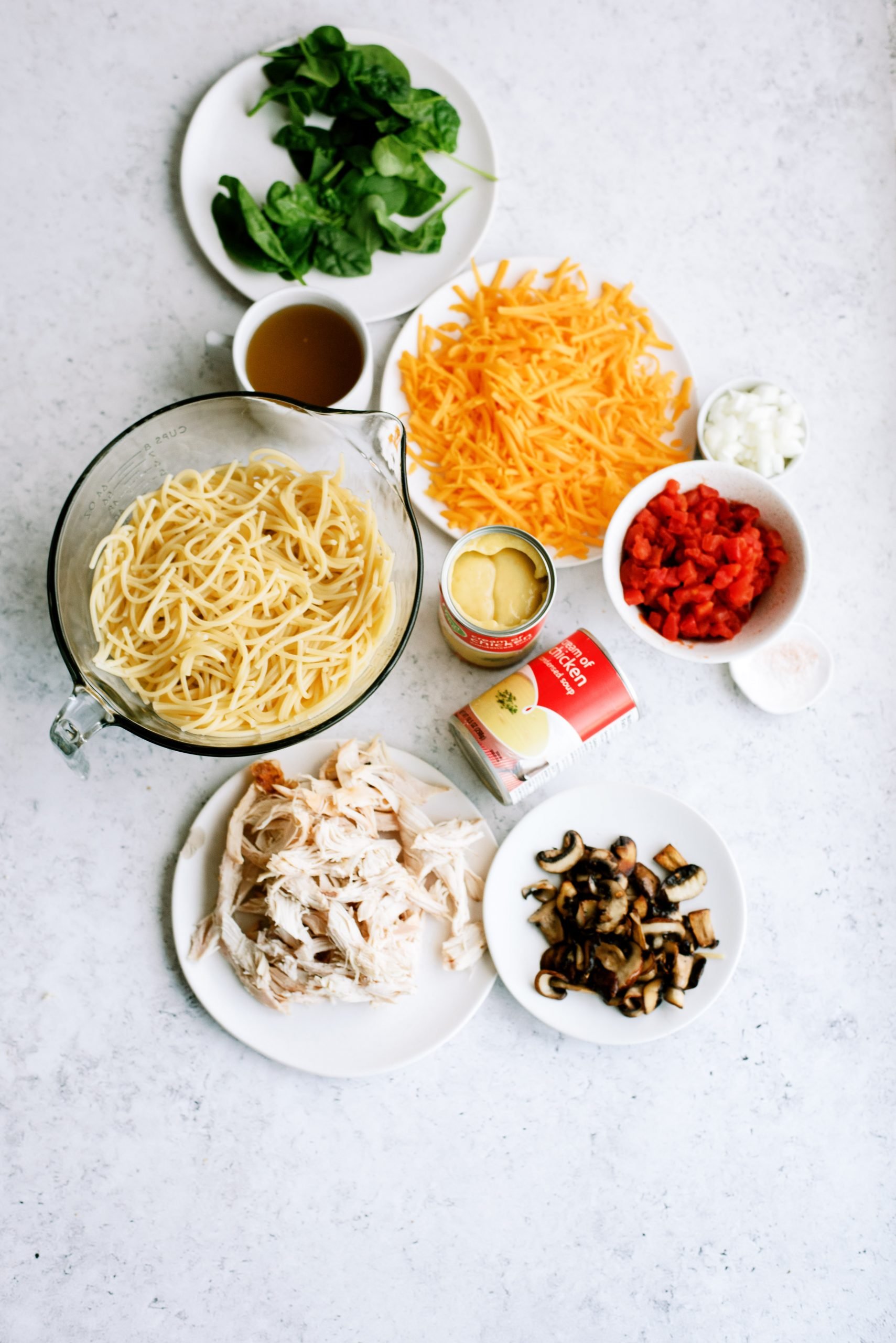 Ingredients needed to make Chicken Spaghetti Casserole
