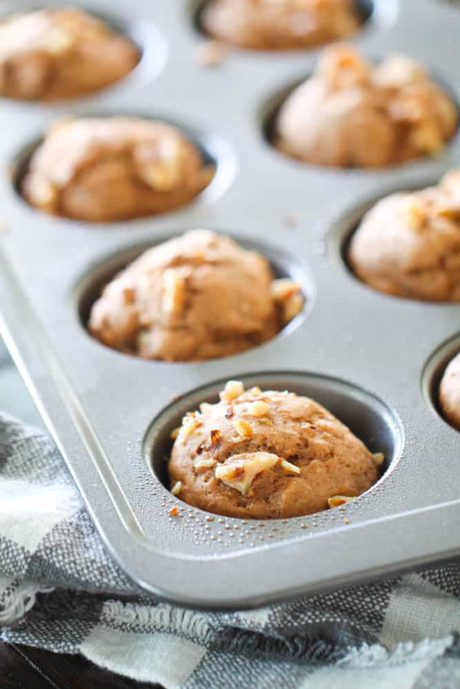 Baked muffins in tin.