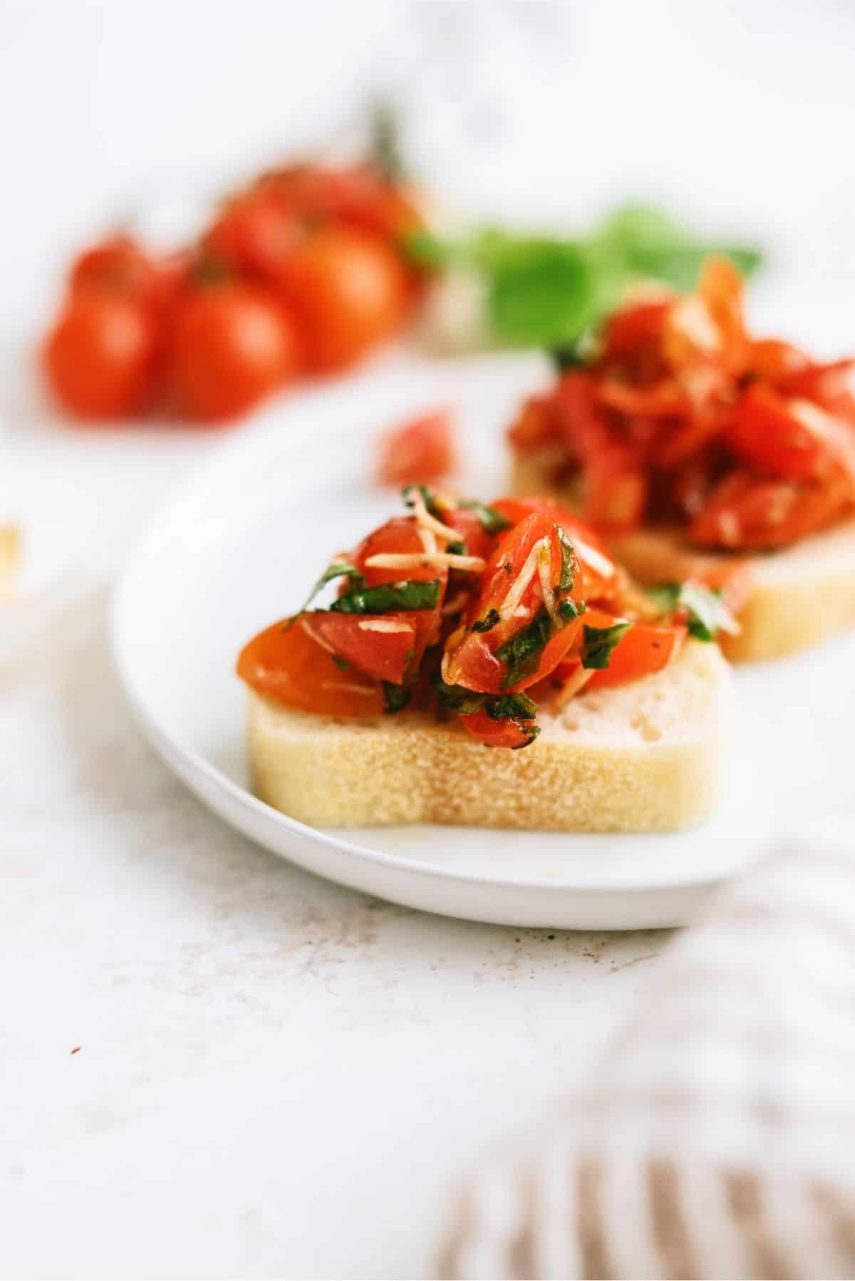 fresh classic bruschetta piece on a plate