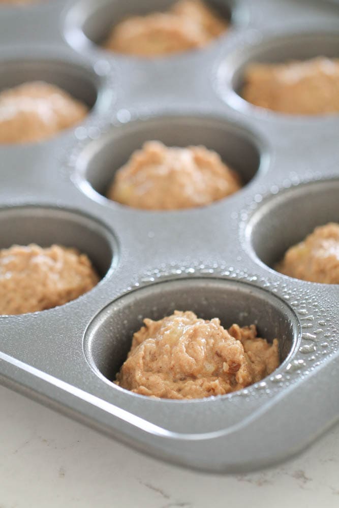 Batter in muffin tin.