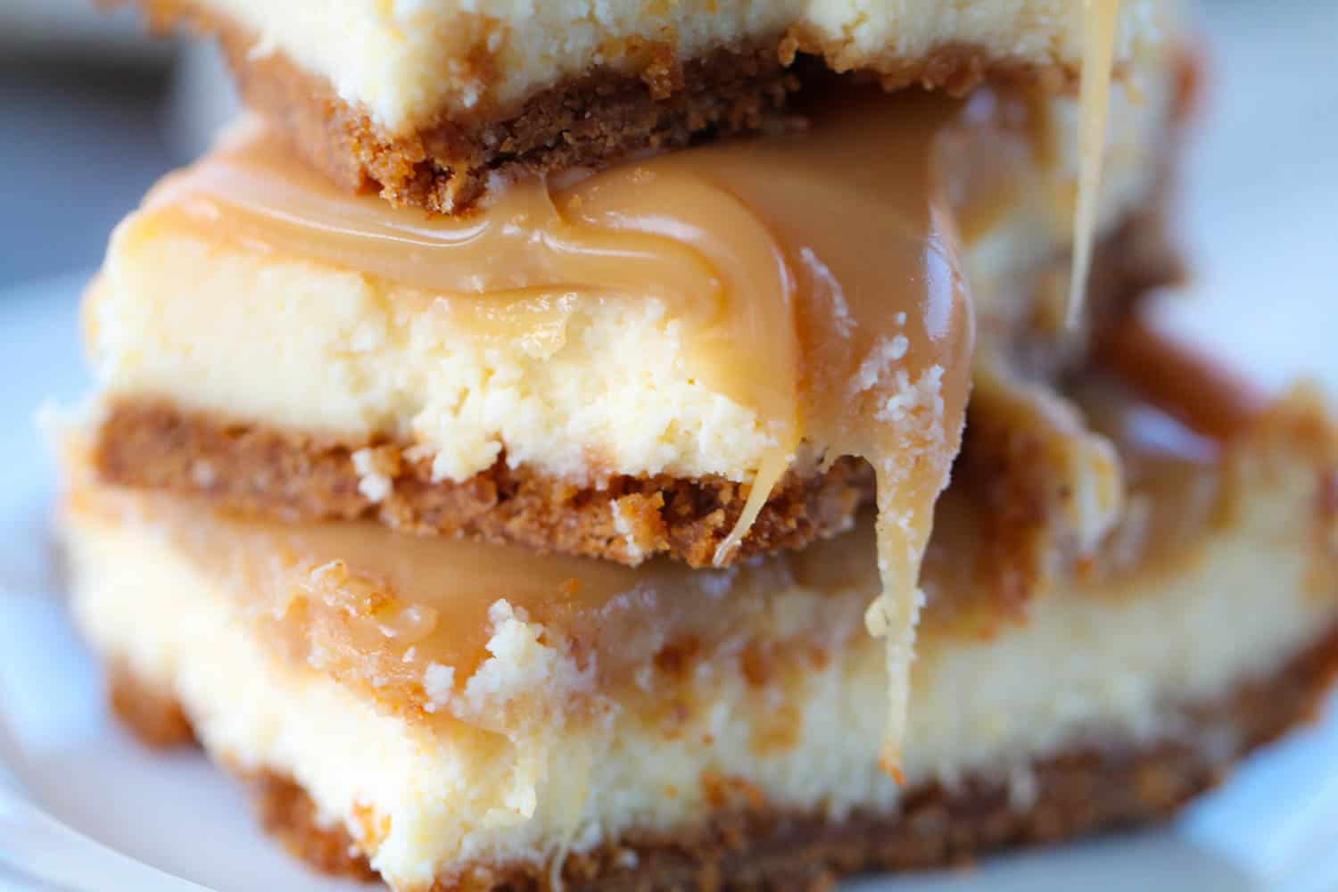 Stacked Caramel Cheesecake Bars Stacked