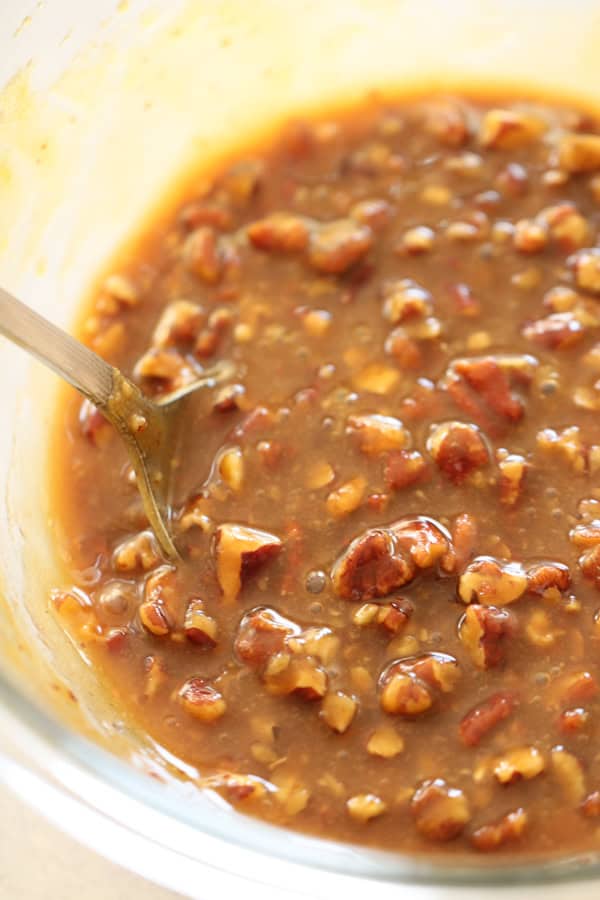 Pecan mixture mixed together in a bowl