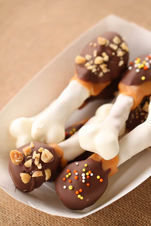 Chocolate Caramel Turkey Legs on a serving plate