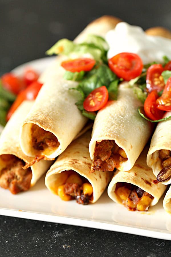 Baked Ground Turkey and Bean Flautas