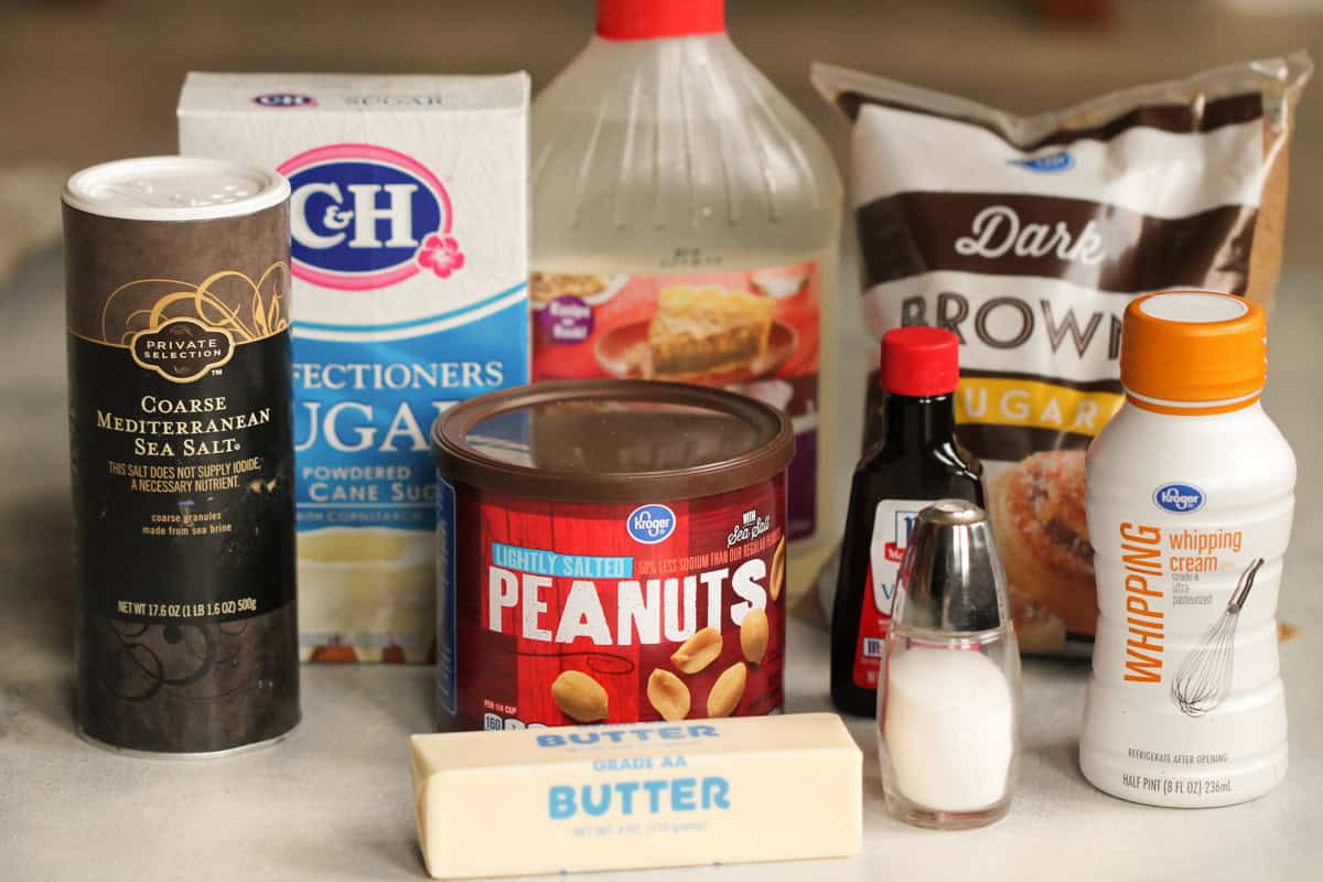 Ingredients needed to make Peanut Praline Clusters