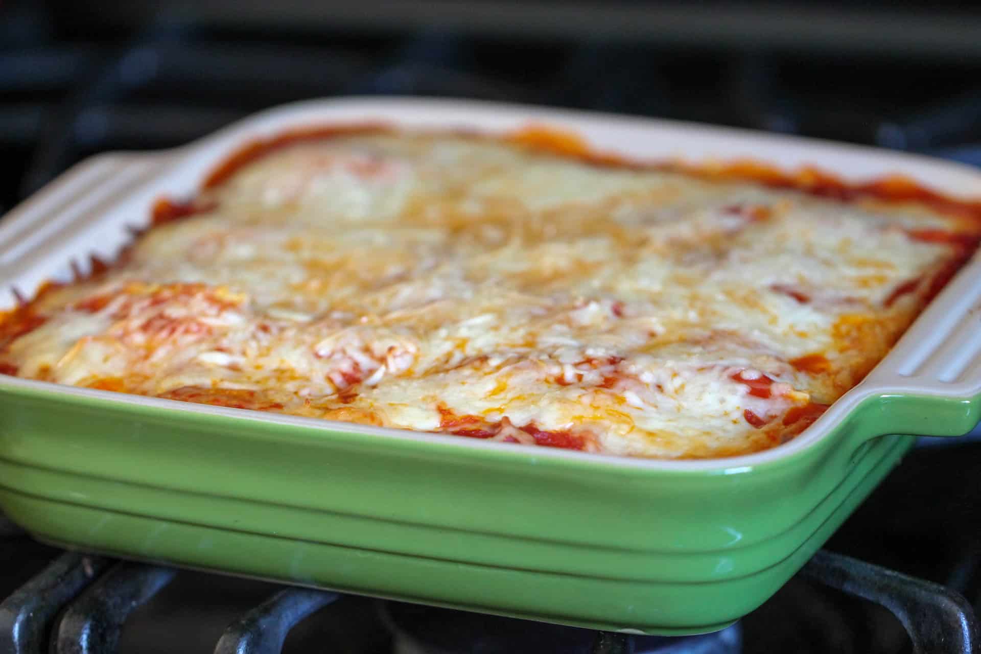 Baked ravioli casserole in oven