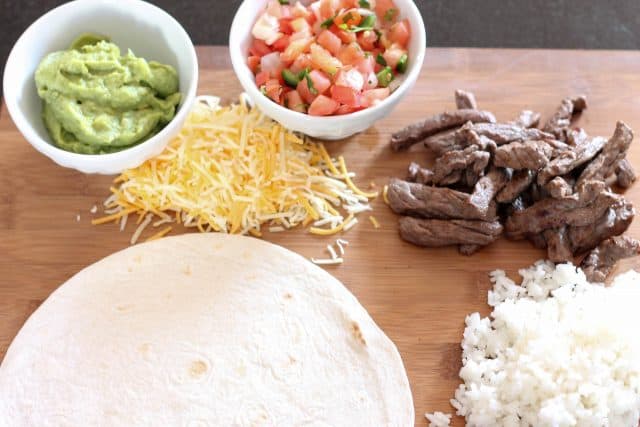 Ingredients needed for steak burritos