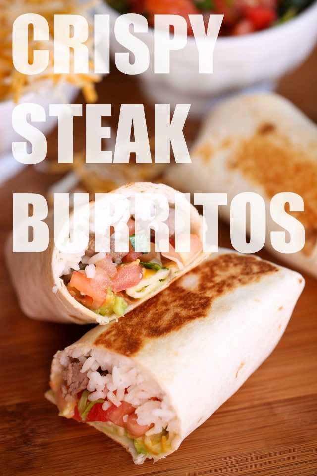 Crispy Steak Burritos image with words