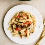 A serving of Chili’s Copycat Cajun Chicken Pasta on a plate