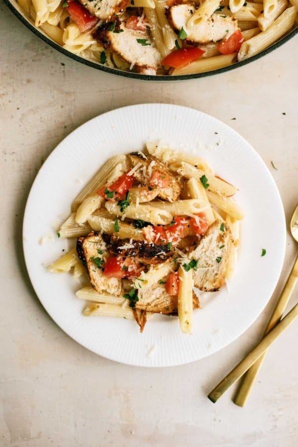 A serving of Chili’s Copycat Cajun Chicken Pasta on a plate