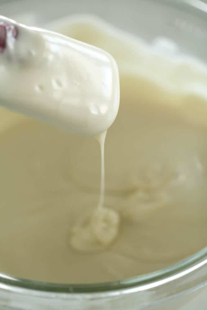 white chocolate candy coating melted in a bowl