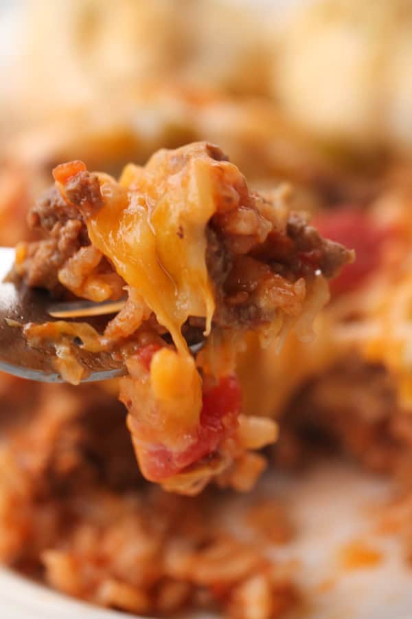 A fork full of One Pan Stuffed Pepper Casserole
