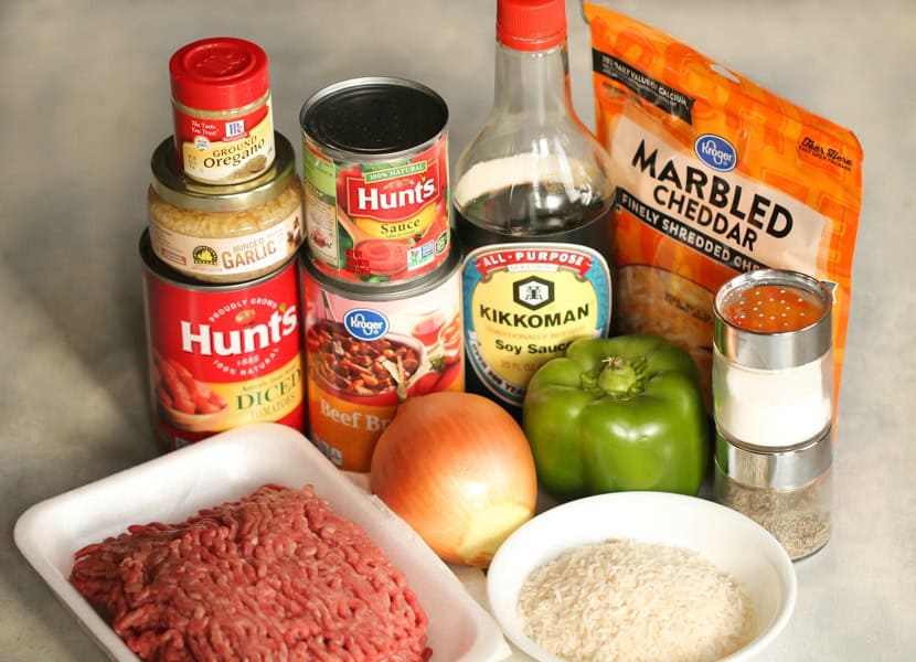 Ingredients for One Pan Stuffed Pepper Casserole