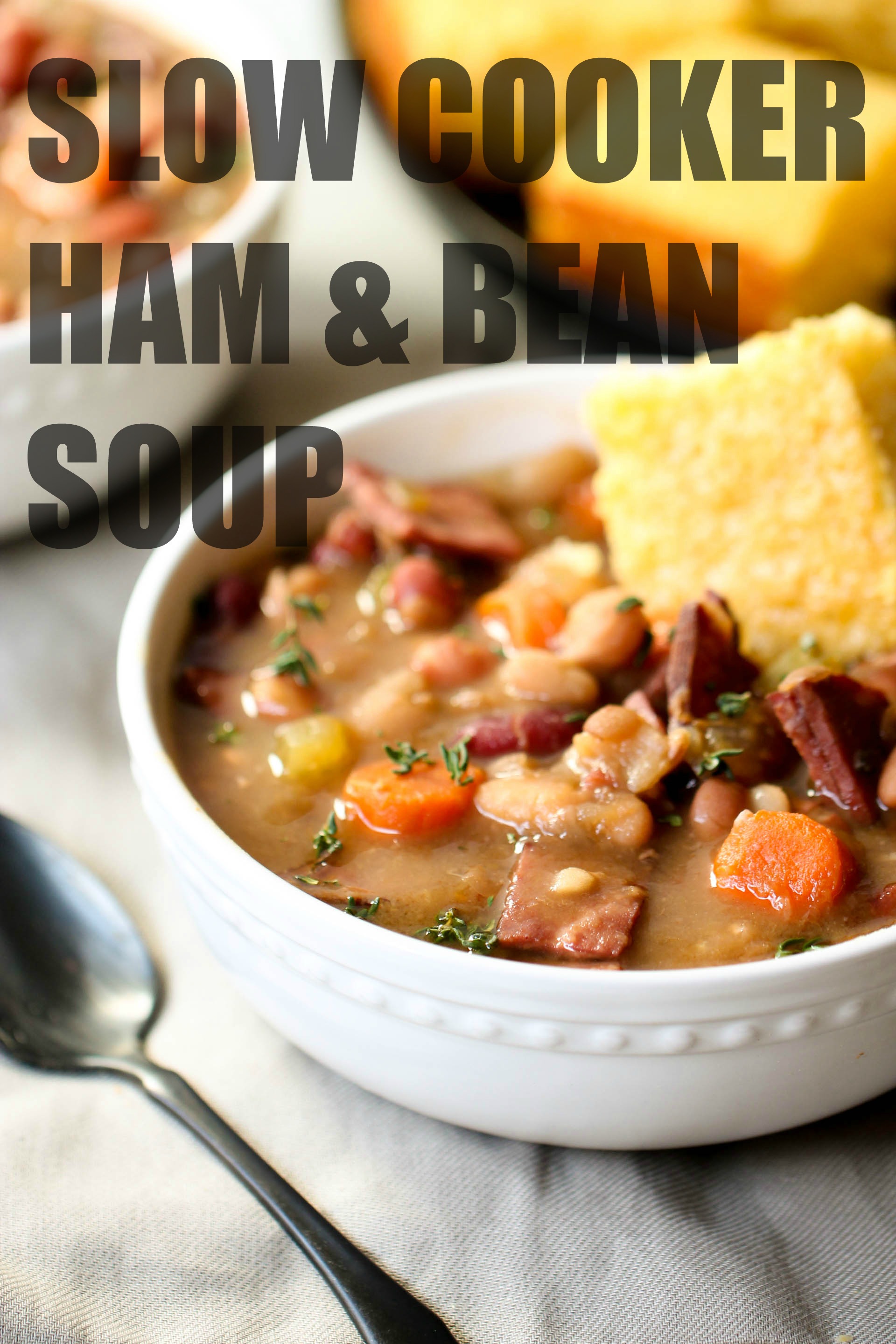 A bowl of Slow Cooker Ham and Bean Soup