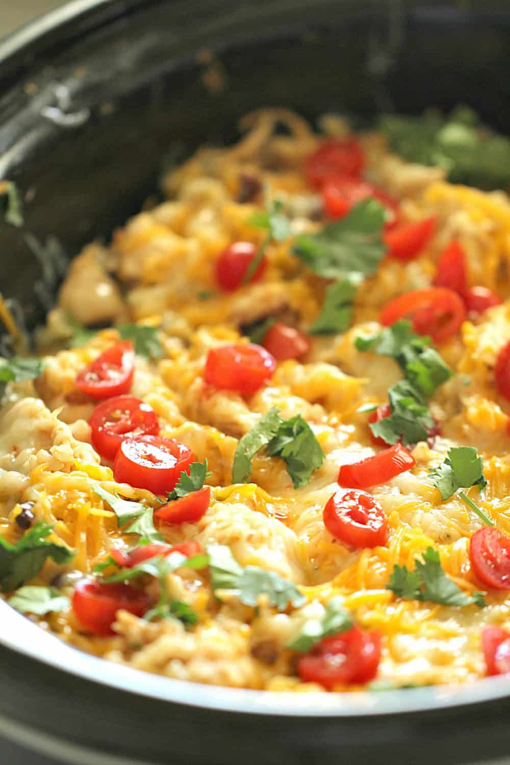 Slow Cooker Spicy Chicken and Rice Bowls in slow cooker