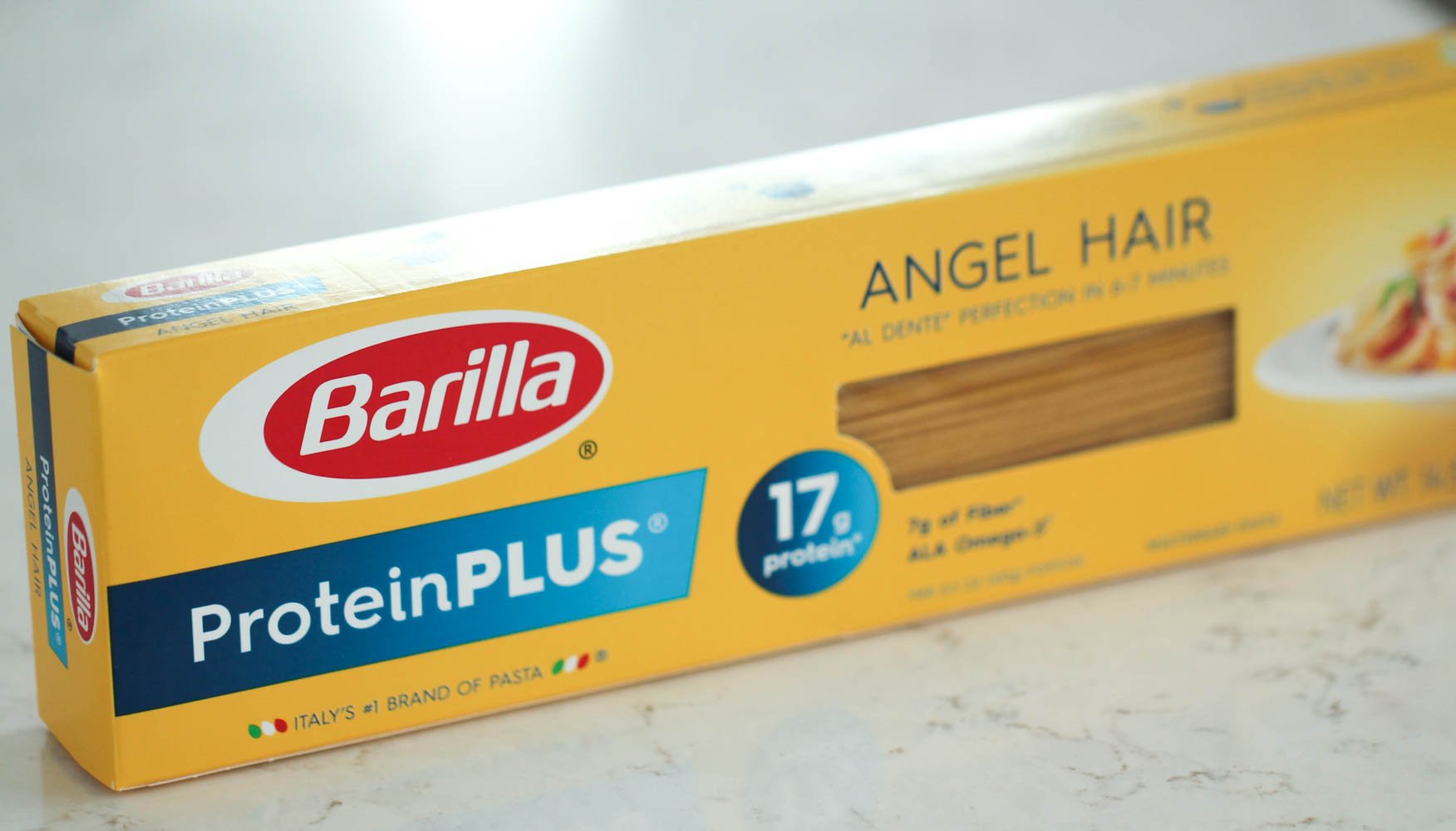 A box of Angel Hair protein plus pasta