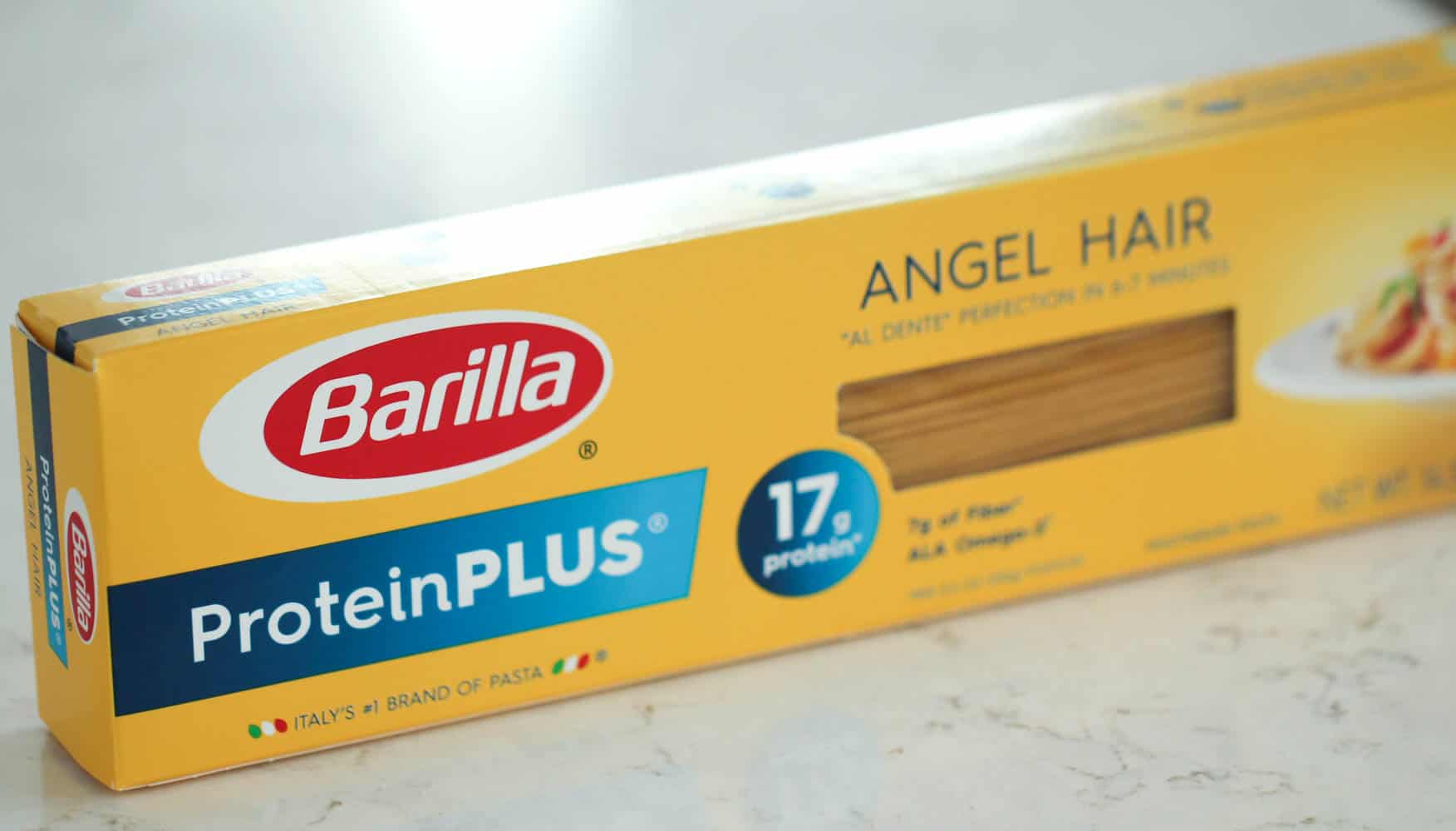 A box of Angel Hair protein plus pasta